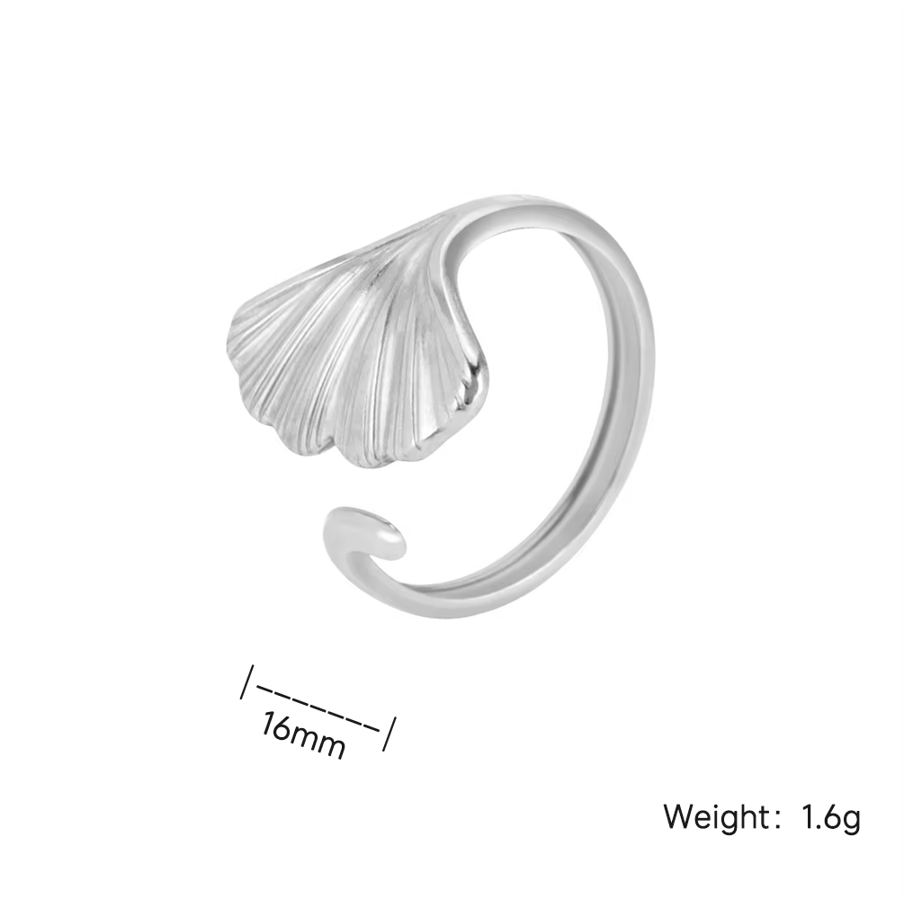 Adjustable Ginkgo Leaf Open Stainless Steel Ring – Gold & Silver | Nature-Inspired Statement Jewelry