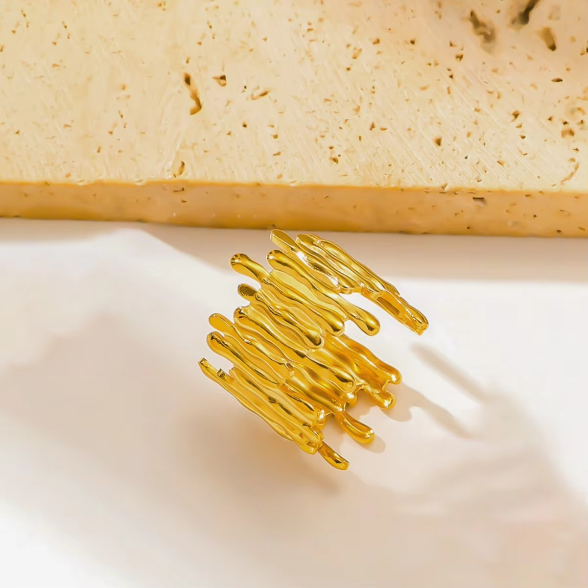 Trendy 18K Gold Plated Irregular Geometric Adjustable Ring – Minimalist Chic Stainless Steel Jewelry for Women