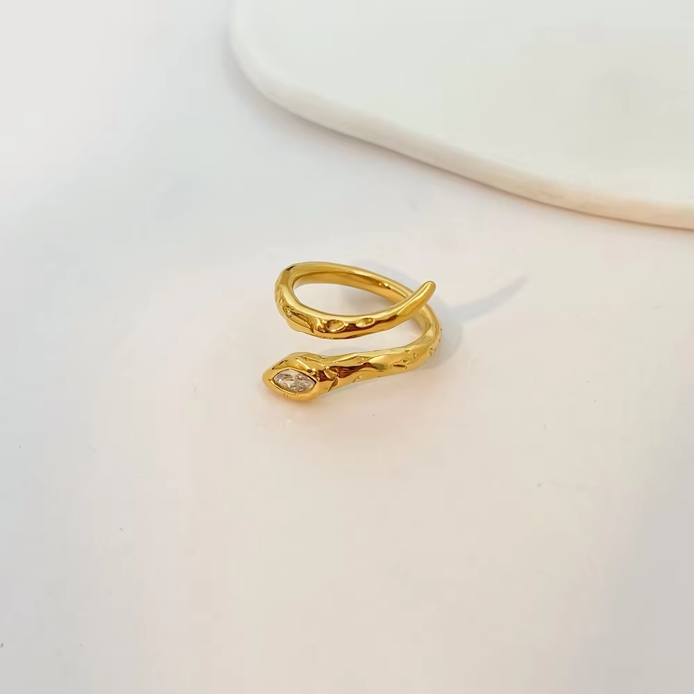 Irregular Snake Shape Open Ring – 18K Gold Plated Stainless Steel Adjustable Ring for Women