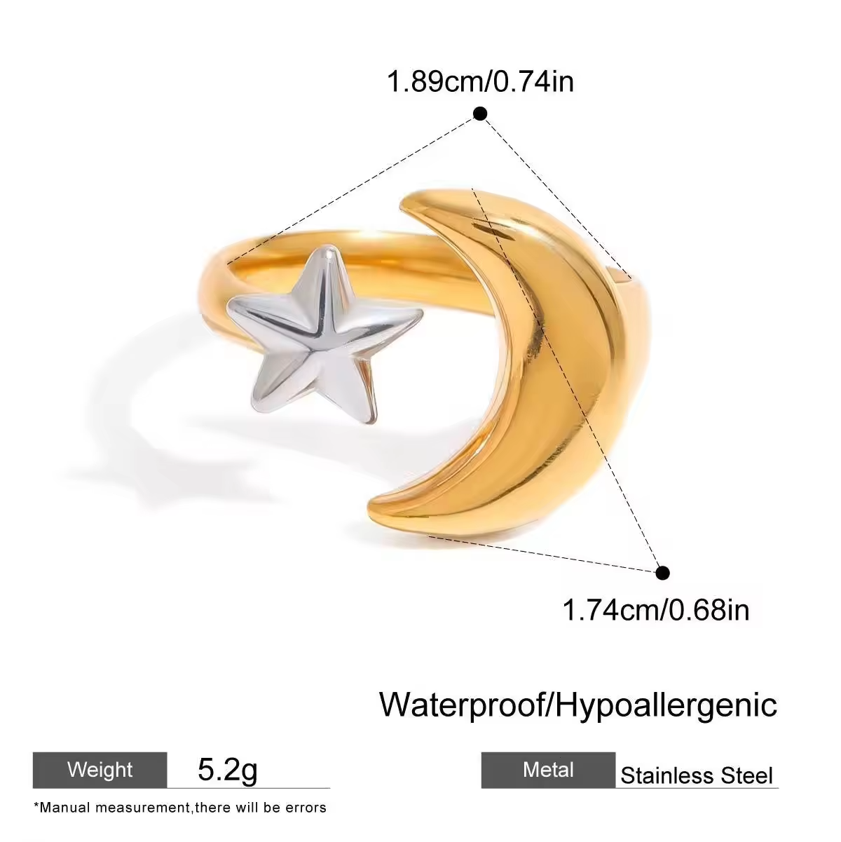 Vintage Sun Star Open Ring – 18K Gold Plated Stainless Steel Fashion Jewelry for Women