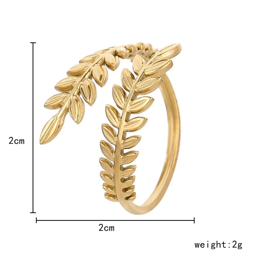 Women's Adjustable Stainless Steel Leaf Open Ring – Nature Inspired Tree Branch Design Jewelry