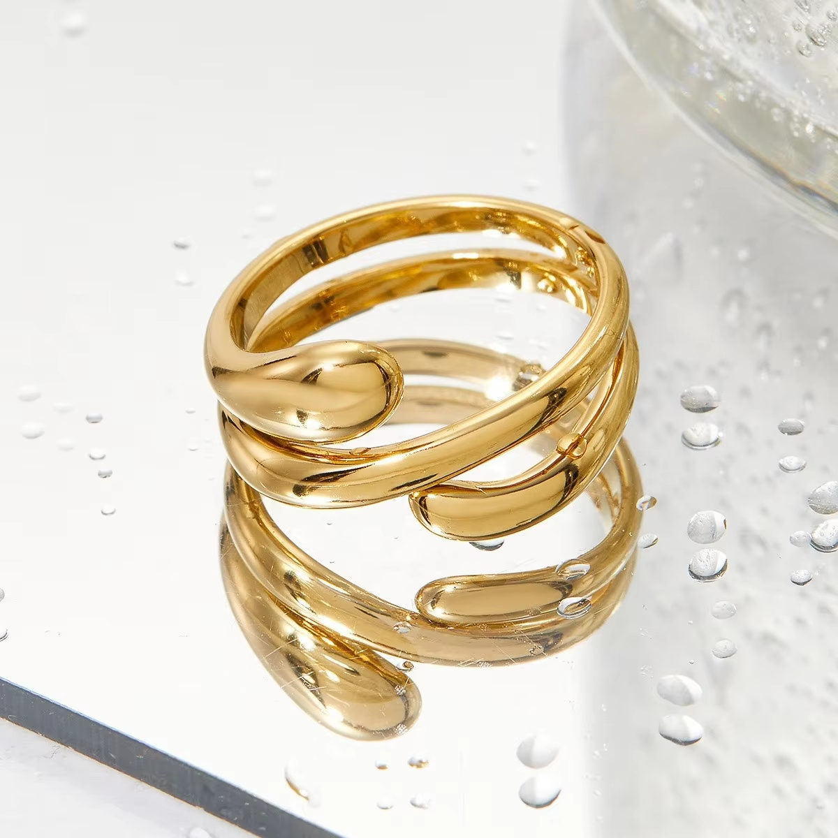 Adjustable Chunky Geometric Stainless Steel Ring – 18K Gold & Silver Plated Fashion Jewelry