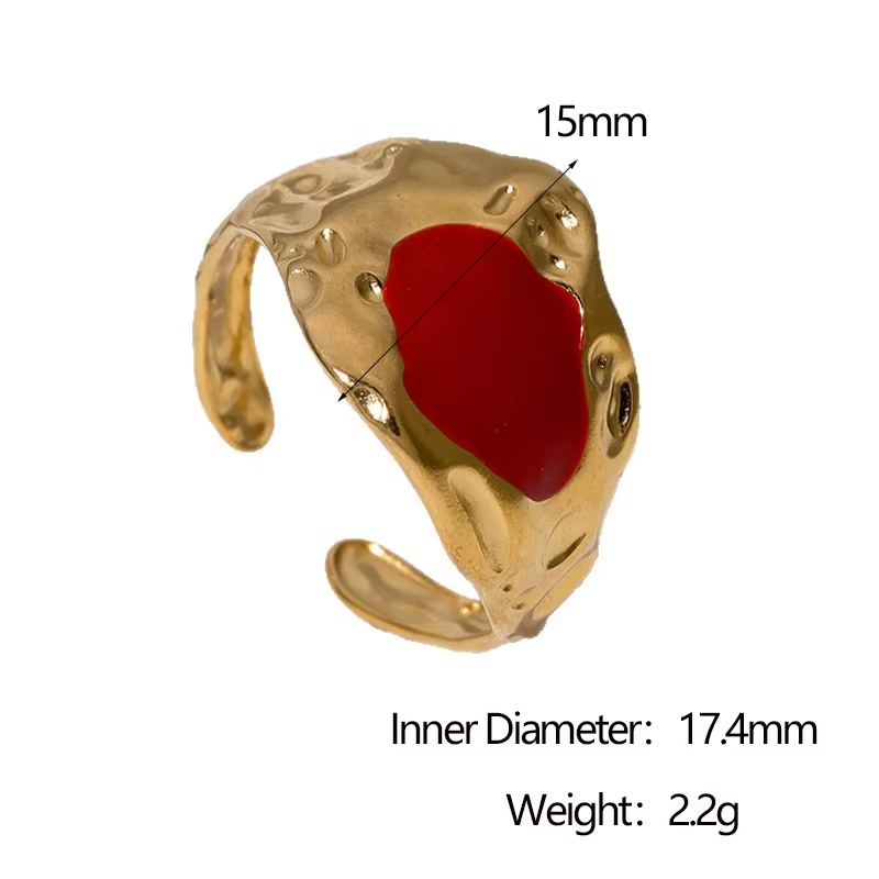 Vintage Irregular Open Ring – French Style Multi-Color Drip Glazed Titanium Steel Finger Ring