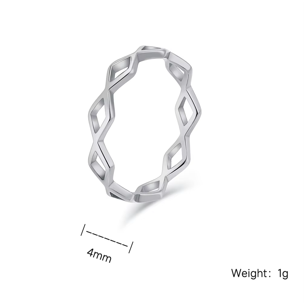 4mm Hollow Diamond-Cut Stainless Steel Ring – Silver & Gold | Simple Geometric Jewelry