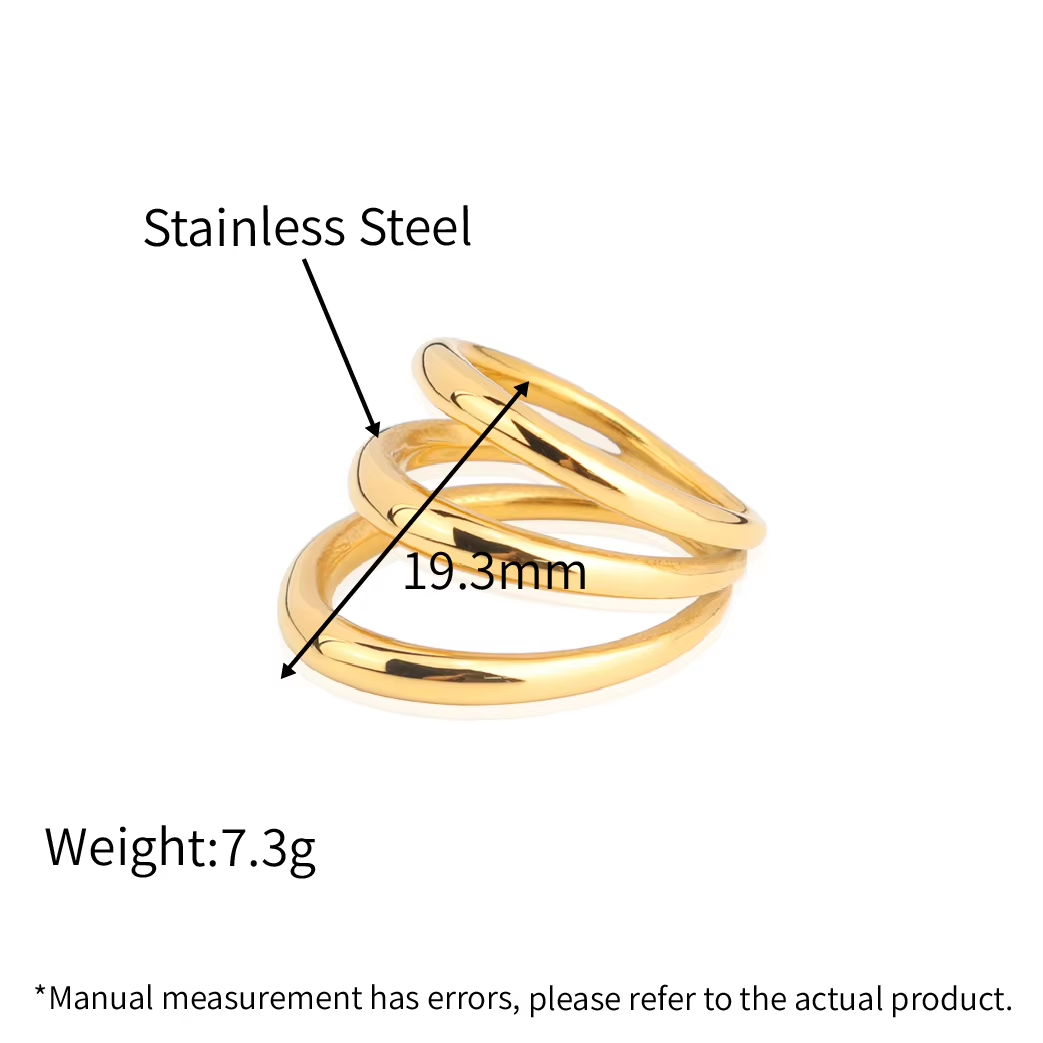 SUMMLY Bold Triple Loop PVD Gold-Plated Stainless Steel Fashion Ring for Women