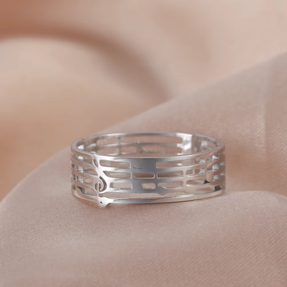 6MM Hollow Stainless Steel Sheet Music Ring - Trendy Finger Accessory for Music Lovers