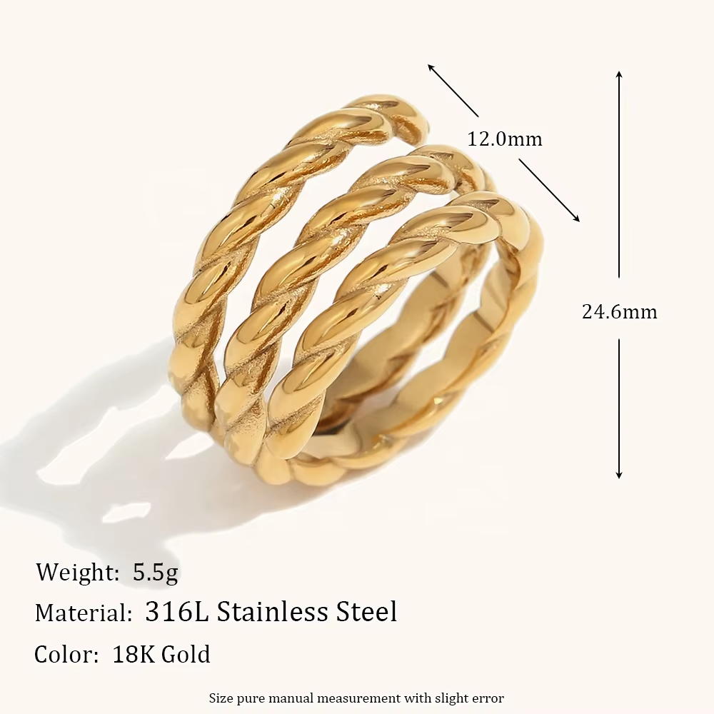 Multilayer Twisted Signet Ring – Fashion 18K Gold/Silver Plated Stainless Steel Waterproof Unisex Jewelry