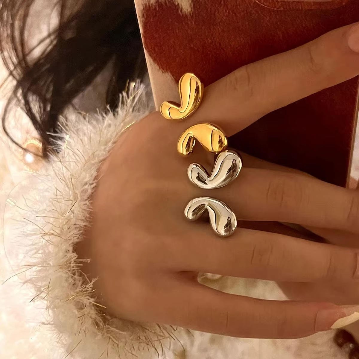 18K Gold Plated Stainless Steel Irregular Butterfly Ring – Waterproof Statement Jewelry for Women