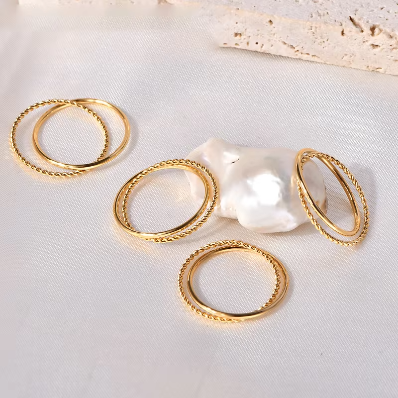 18K Gold Plated Double Band Geometric Ring – Cyber Articulation Design for Women