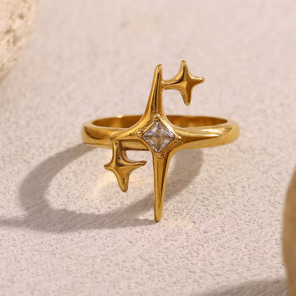 Minimalist Polar Star 18K Gold Plated Stainless Steel Ring – Elegant Women's Zircon Fashion Jewelry