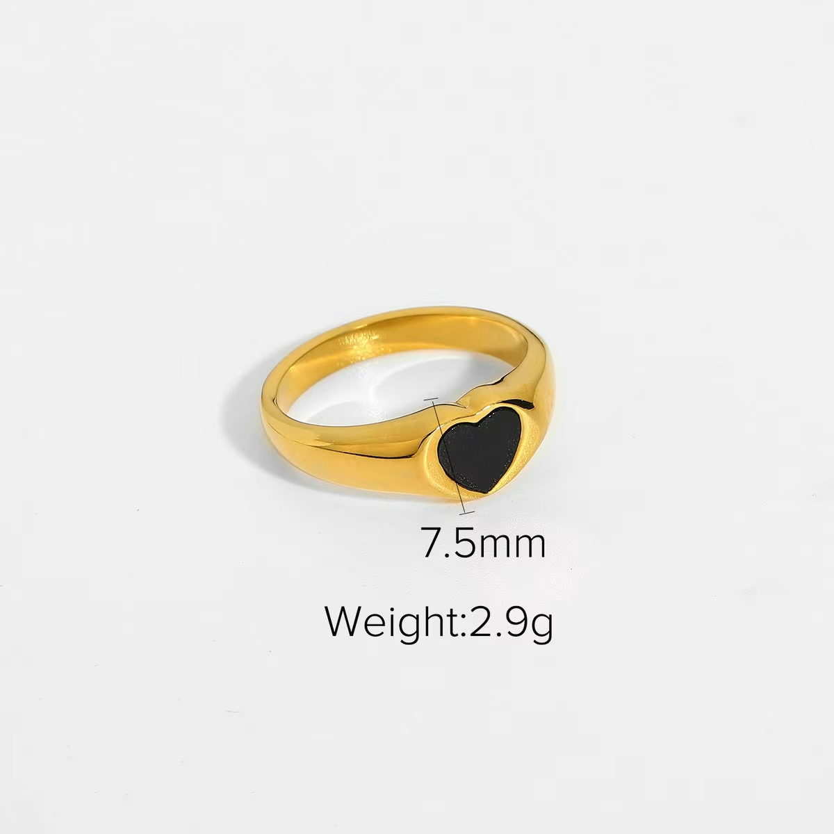 18K Gold-Plated Stainless Steel Heart Inlay Ring – Enamel & Shell Love Jewelry for Women