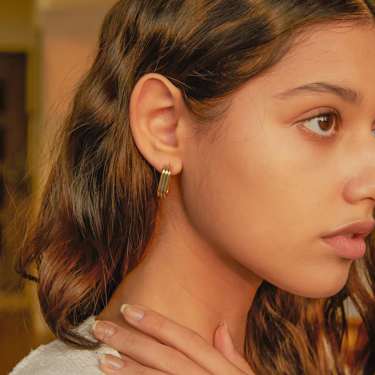 Jewelry Geometric 18K Gold Plated Stainless Steel Connect Color Three Layer Hoop Earring