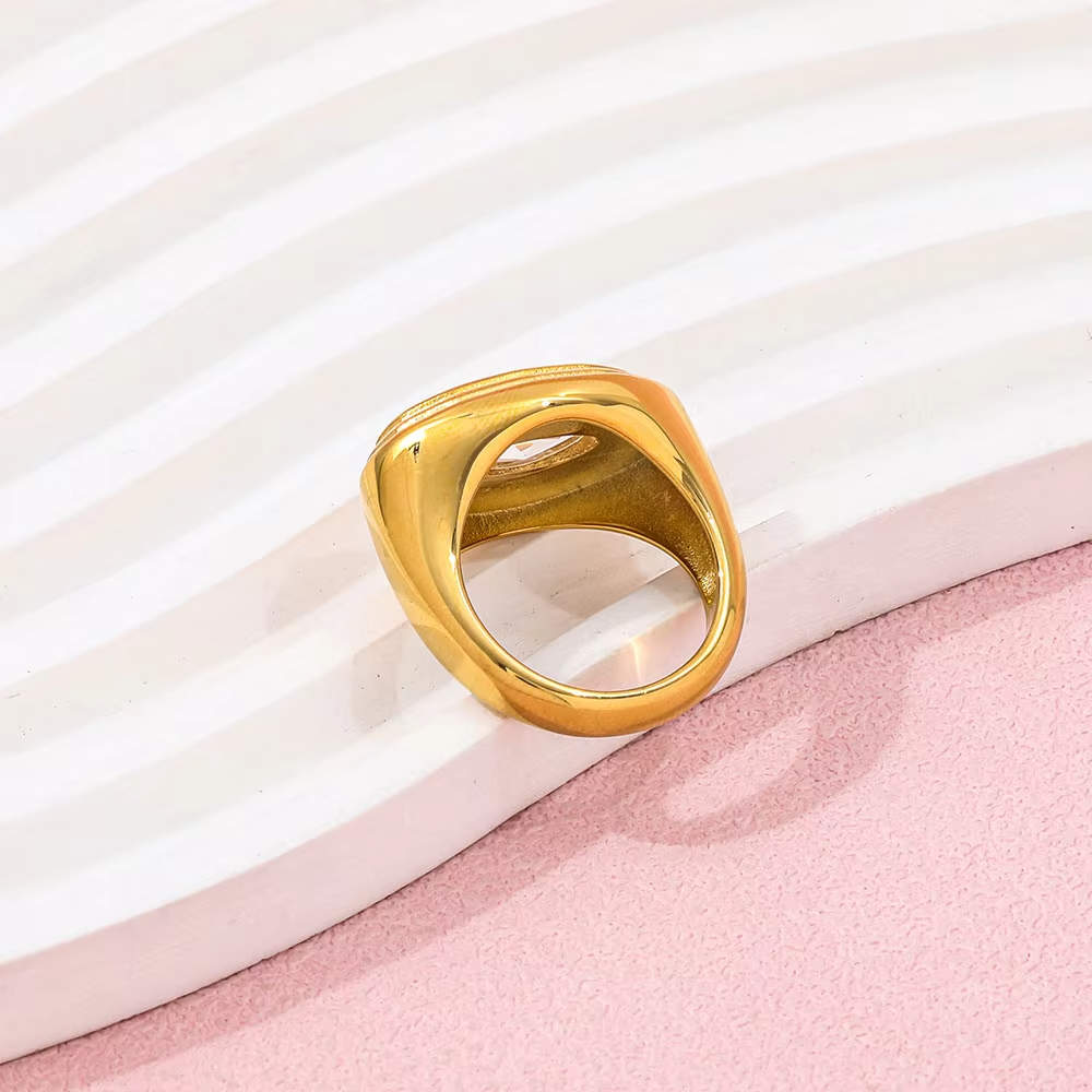 Bold Chunky Oval Zirconia Ring – 18K Gold Plated Stainless Steel Waterproof Statement Jewelry for Women
