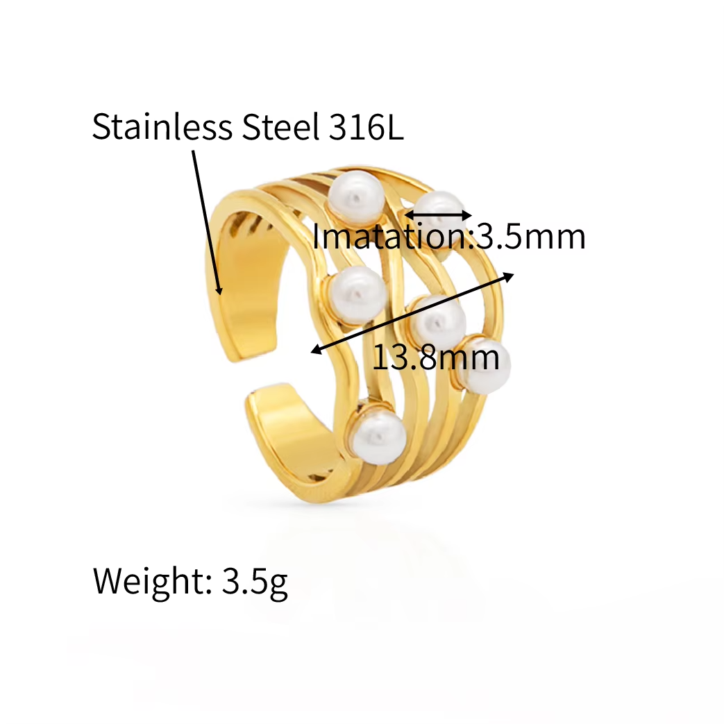 Elegant Hawaiian Style Pearl Cluster Gold-Plated Stainless Steel Ring for Women