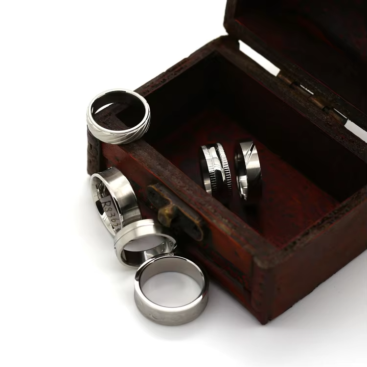 Modern Stainless Steel Men's Fashion Ring with Square Design & CZ Zircon