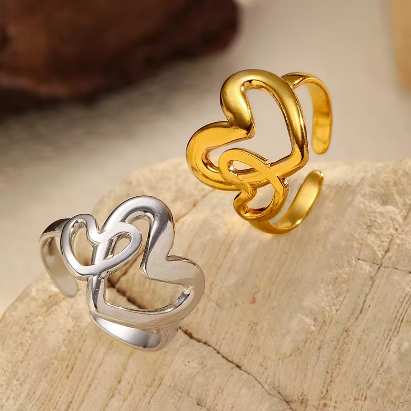 Personalized Open Heart Ring – Gold/Silver Stainless Steel Adjustable Women's Jewelry