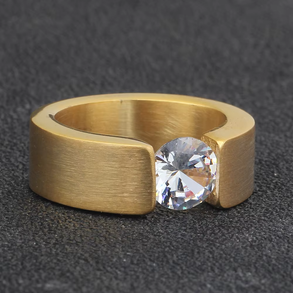 Luxury Stainless Steel CZ Zircon Ring for Men and Women – Black, Gold, Silver | Engagement & Anniversary Jewelry