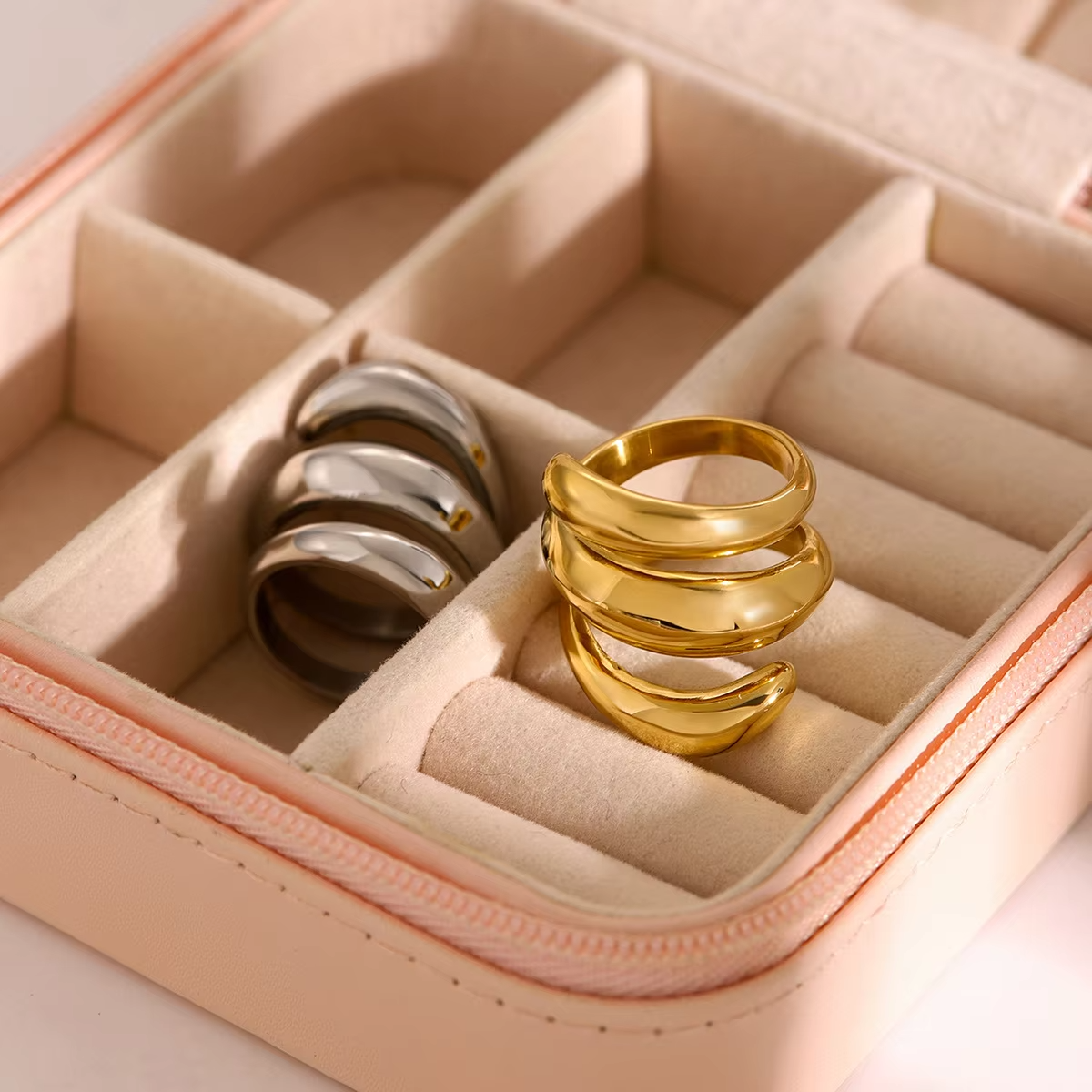 Chunky Spiral Rings – 18K Gold & Rhodium Plated Stainless Steel Designer Statement Jewelry