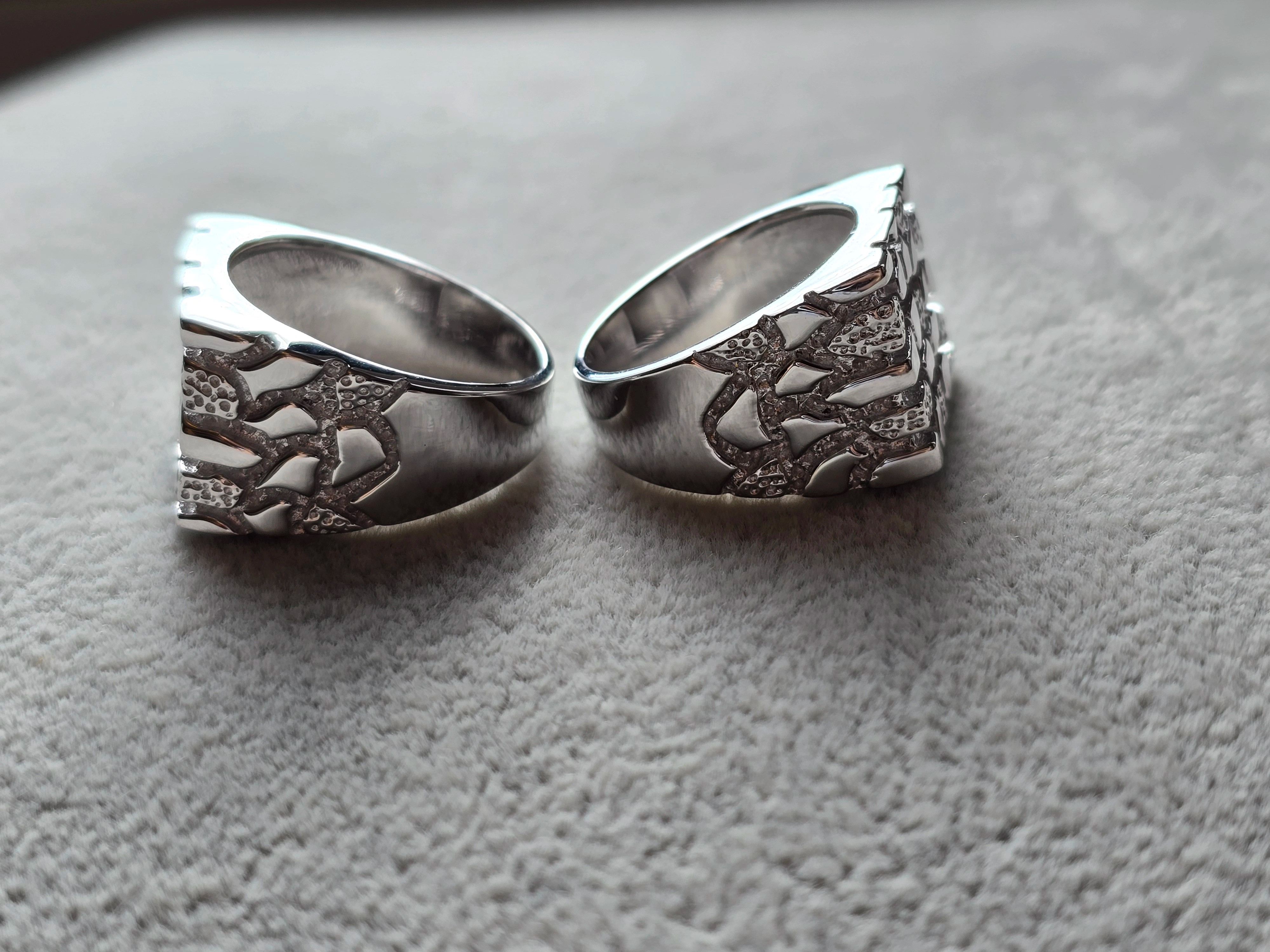 18K Gold Plated Nugget Square Ring – Hammered Texture Stainless Steel Hip Hop Unisex Fashion Jewelry