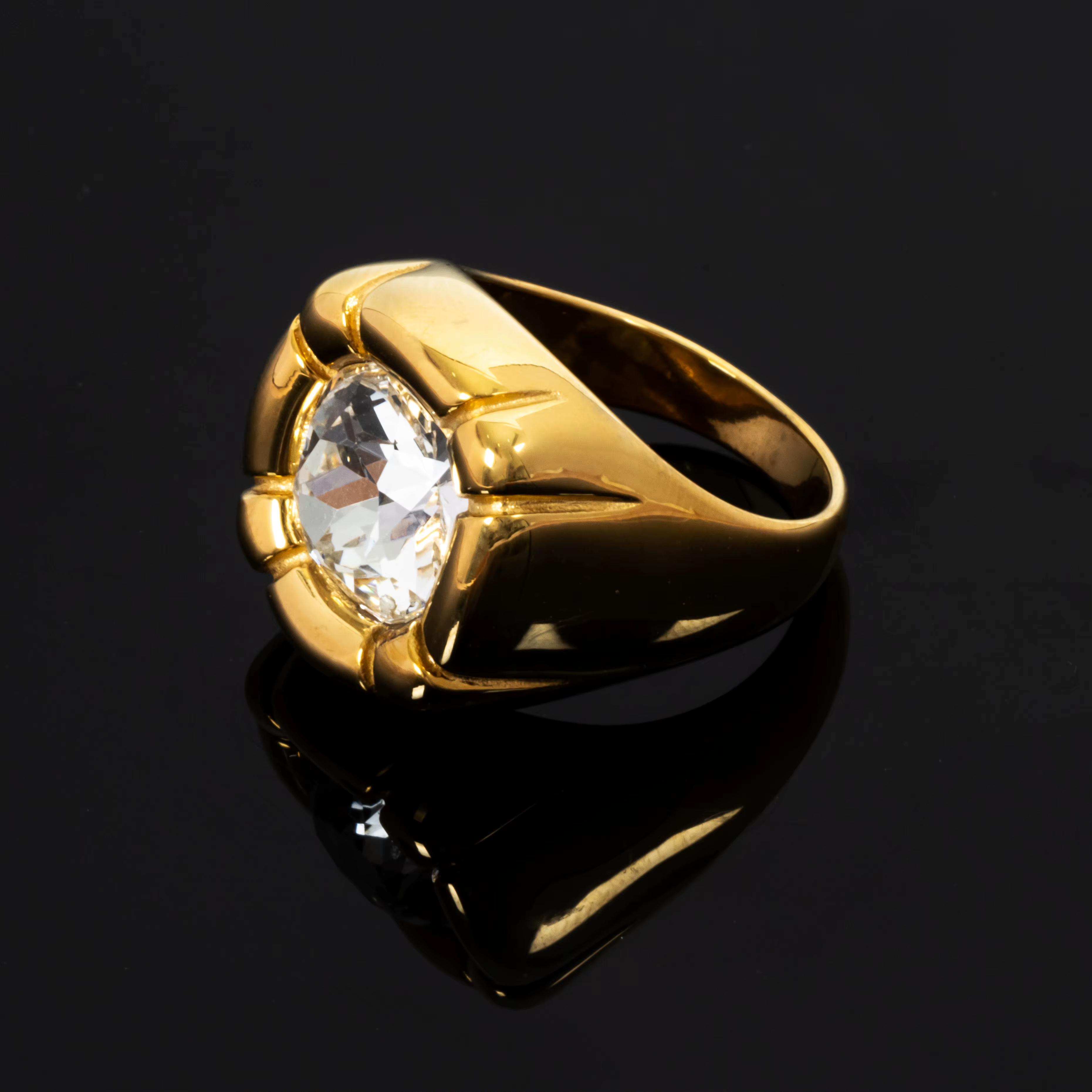 Trendy 14K Gold Plated Stainless Steel Square Zircon Ring – Waterproof Jewelry Gift for Women