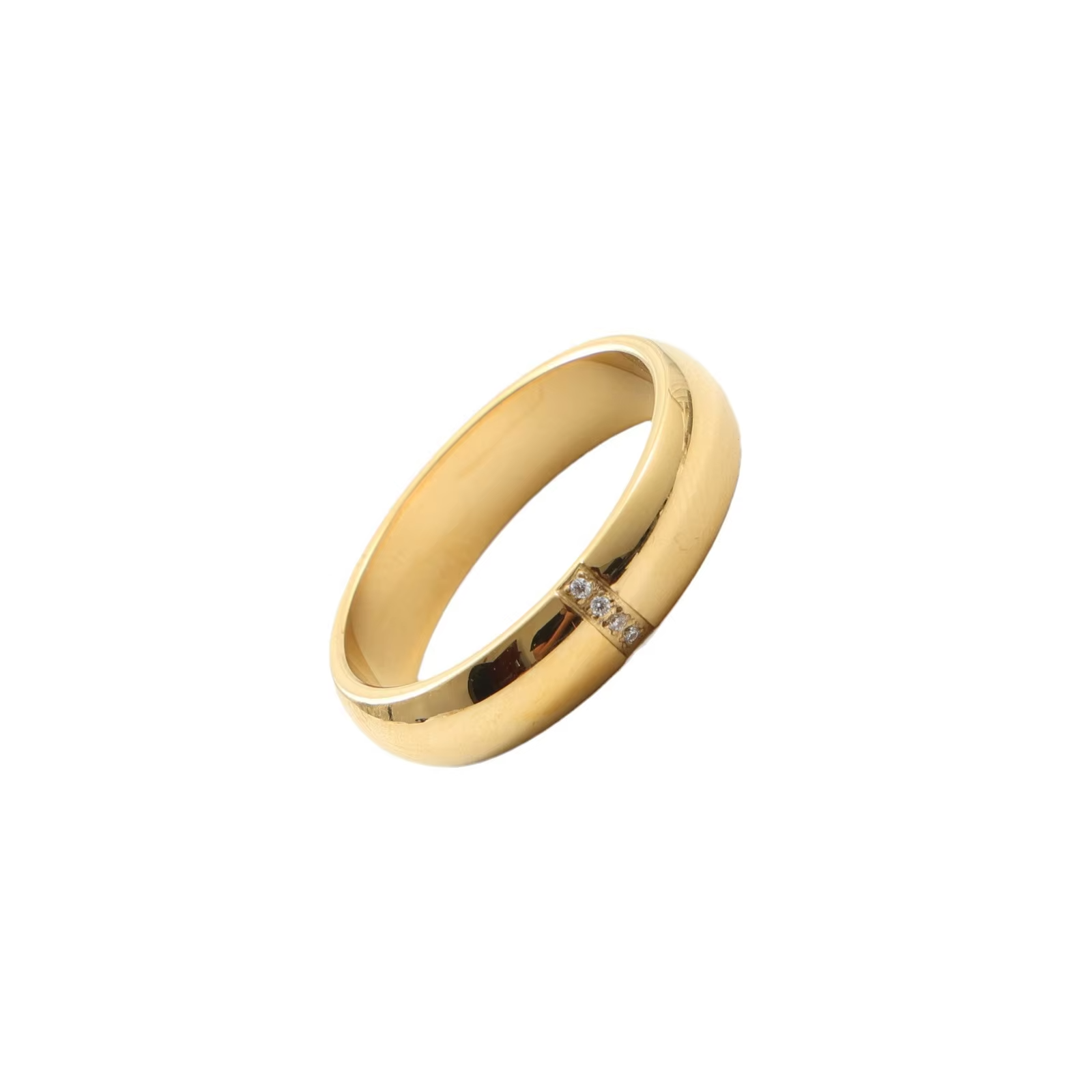 Classic PVD Gold Band Ring – Hypoallergenic Stainless Steel with 3 Zircon Inlay for Women