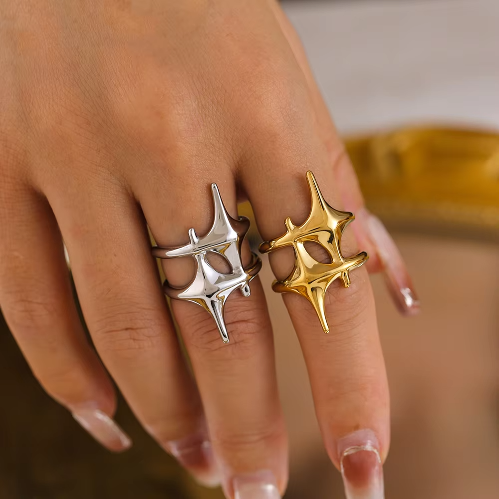 Cross Star Ring – 18K Gold Plated Titanium Steel Statement Index Finger Ring for Men and Women