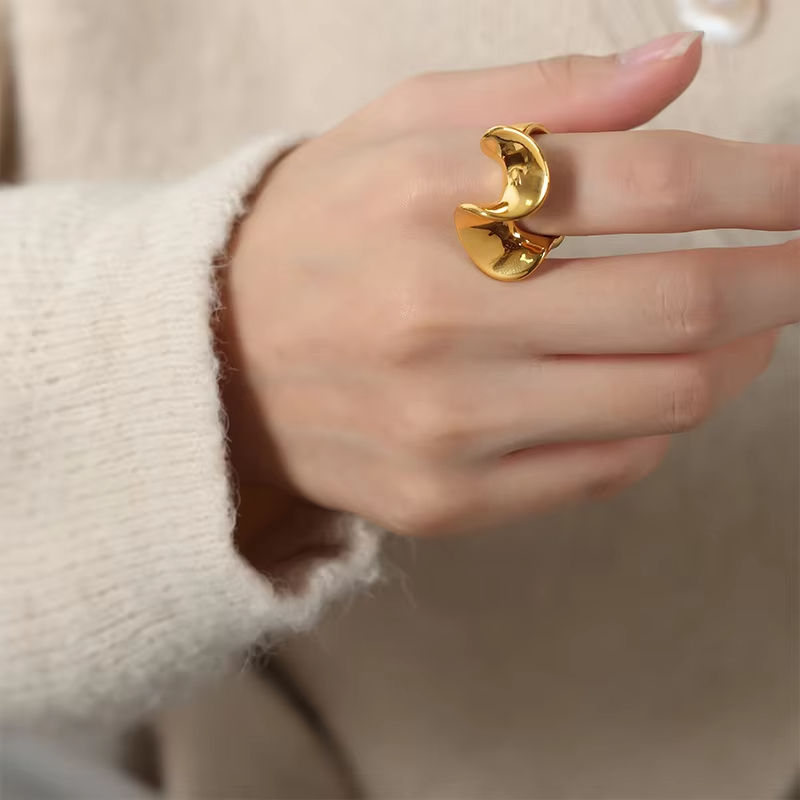 Stylish Abstract Geometric Ring – 18K Gold & Silver Plated Stainless Steel Sculptural Jewelry