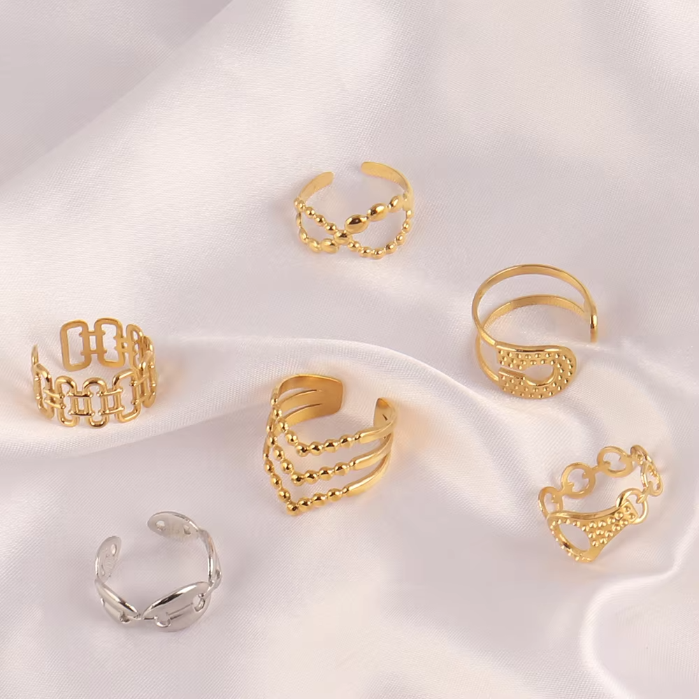 Wholesale Adjustable 18K Gold Plated V Shape Stainless Steel Fashion Ring for Women