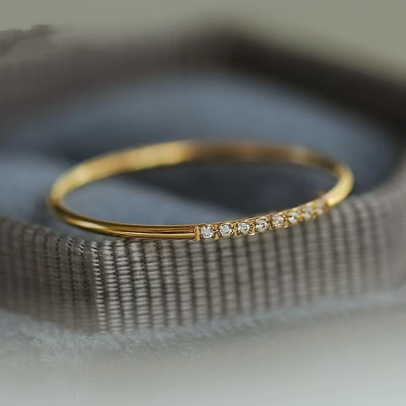 Minimalist 18K Gold Plated Stainless Steel Thin CZ Diamond Ring for Women