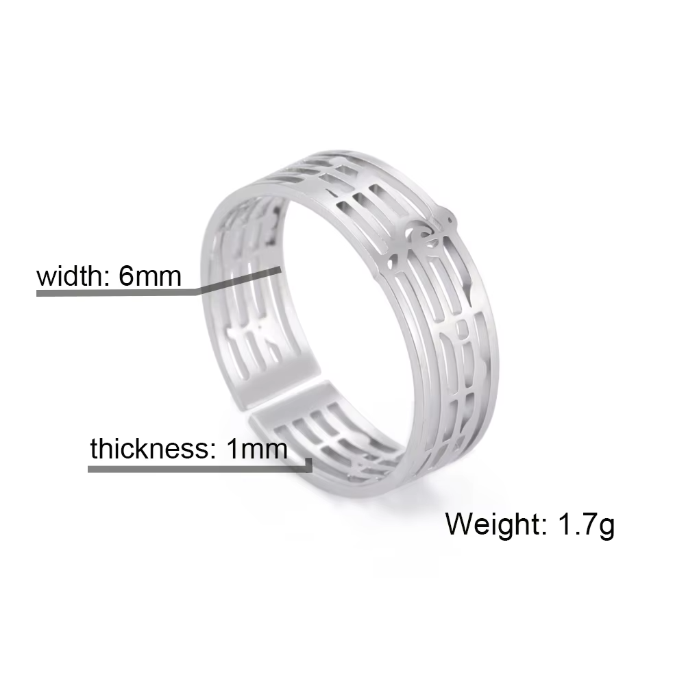 6MM Hollow Stainless Steel Sheet Music Ring - Trendy Finger Accessory for Music Lovers