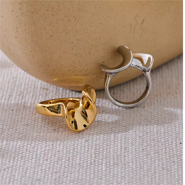 Stylish Abstract Geometric Ring – 18K Gold & Silver Plated Stainless Steel Sculptural Jewelry