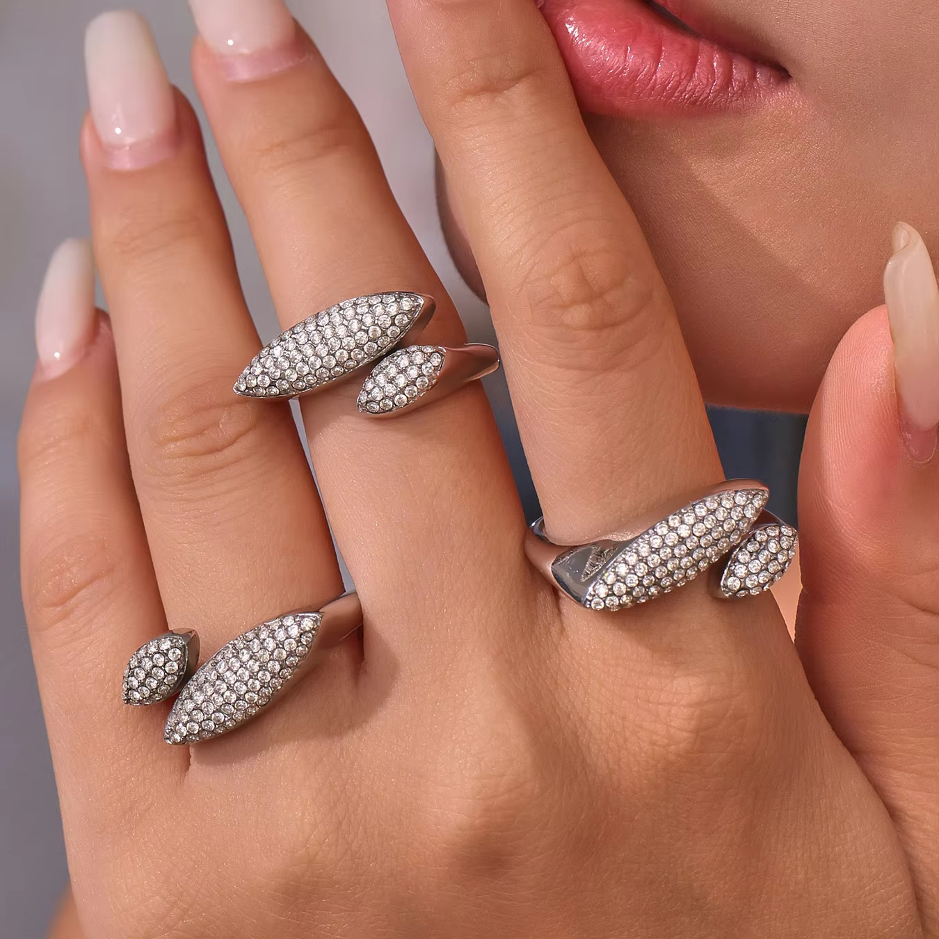 Elegant Gold-Plated Titanium Steel Open Ring Studded Geometric Design Simple Stylish Stainless Steel Jewelry for Trendy Fashion