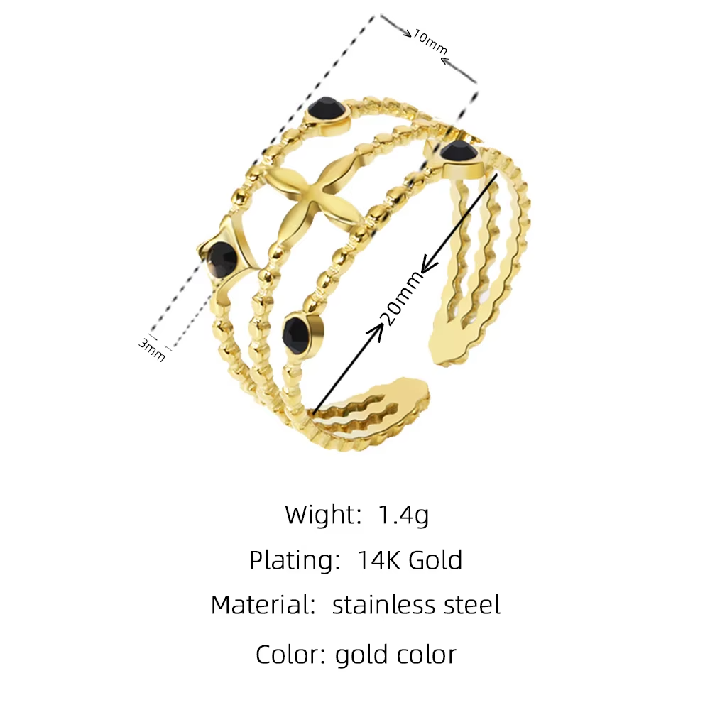 Vintage French 18K Gold Plated Cross Geometric Ring – Adjustable Titanium Steel Zircon Jewelry for Women