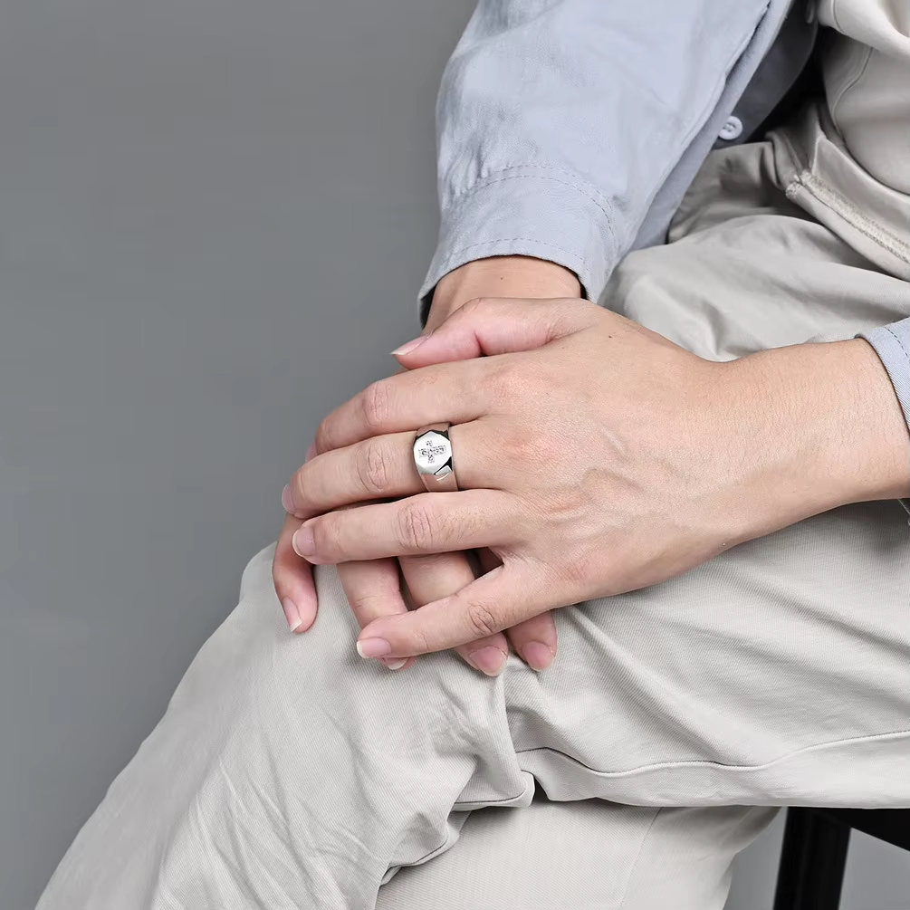 Retro Cross Stainless Steel Ring – Gold, Silver & Black with Zircon Inlay