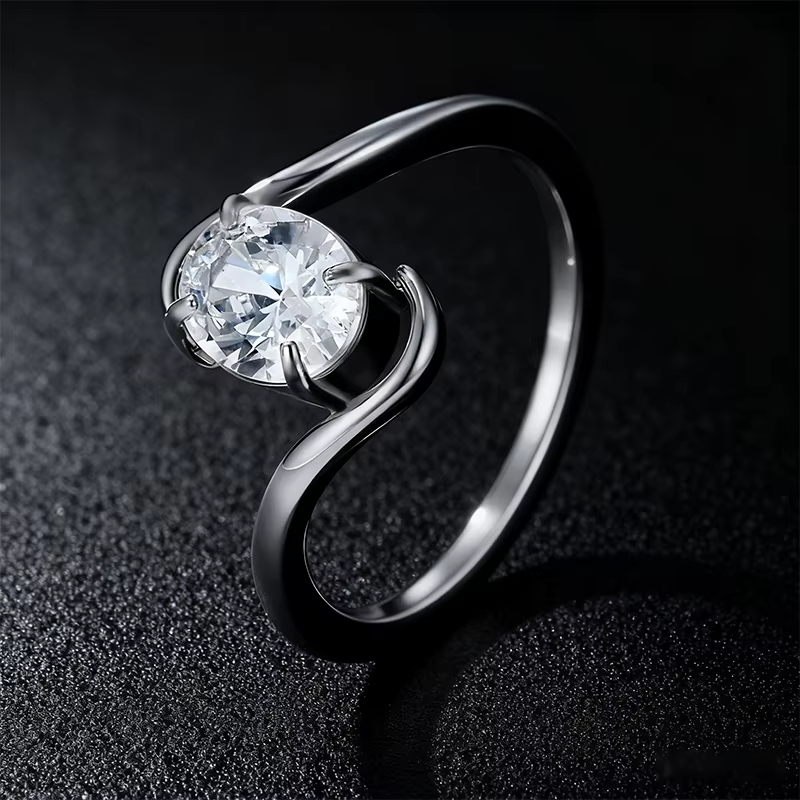 14K Gold Plated Titanium Oval Zircon Ring – Elegant Stainless Steel Wedding Engagement Band for Women