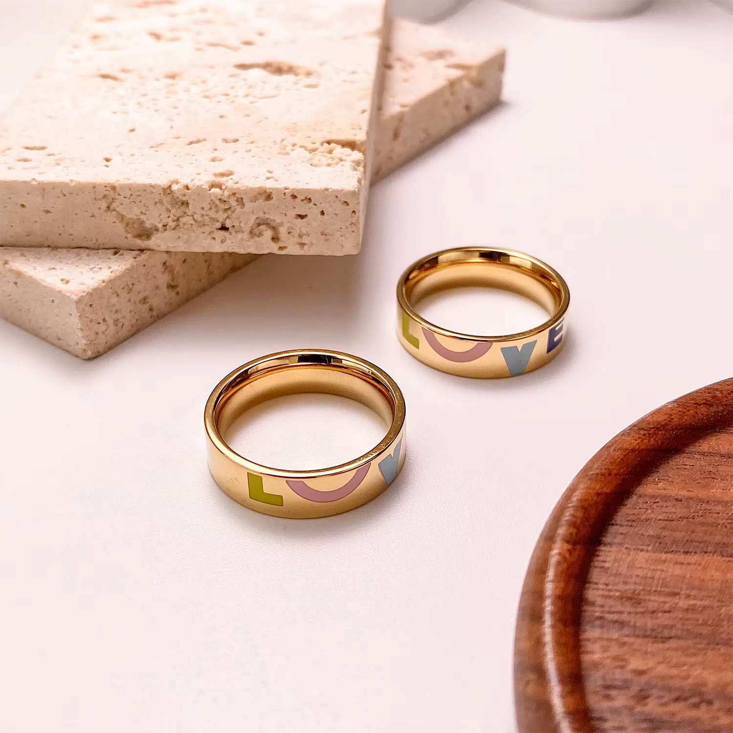 LOVE Enamel Letter Ring – Colorful 18K Gold Plated 316L Stainless Steel Band for Women and Girls