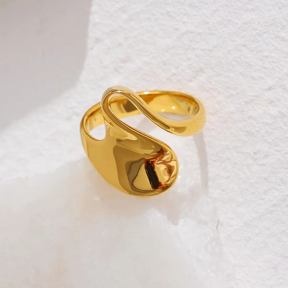 18K Gold Plated Irregular Geometric Stainless Steel Ring – Minimalist Statement Jewelry for Women