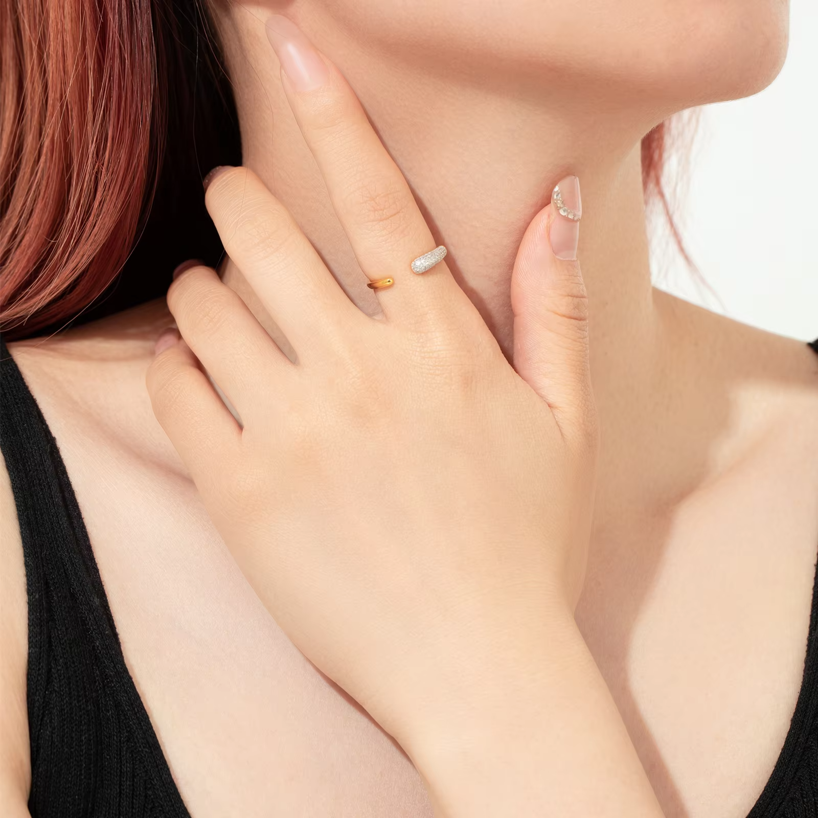 18K Gold Plated Double Color Open Adjustable Zircon Wrap Ring in 925 Sterling Silver