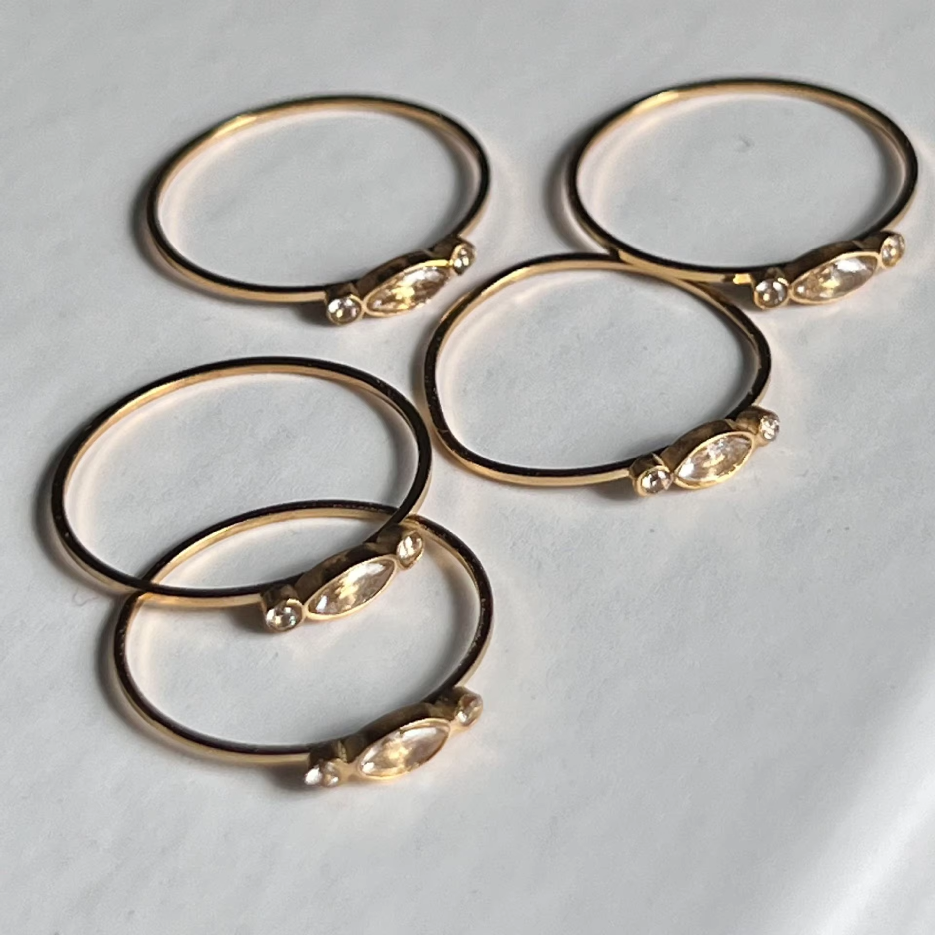 Minimalist Thin 18K Gold Plated Stainless Steel Ring – Anti-Tarnish White Zircon Ring for Women