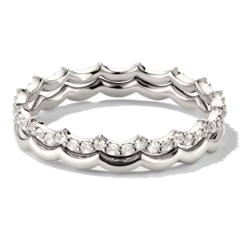 Slim 18K Gold Vermeil Stacker Ring Set with CZ - Custom Logo Available