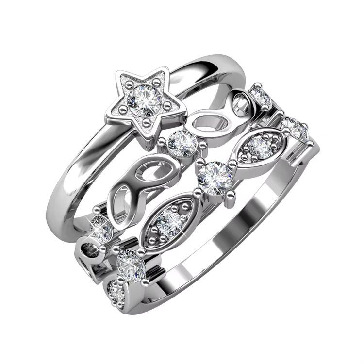 3-in-1 Stackable Star Crystal Rings for Women – Fashion Round Brilliant Cut Engagement Wedding Jewelry