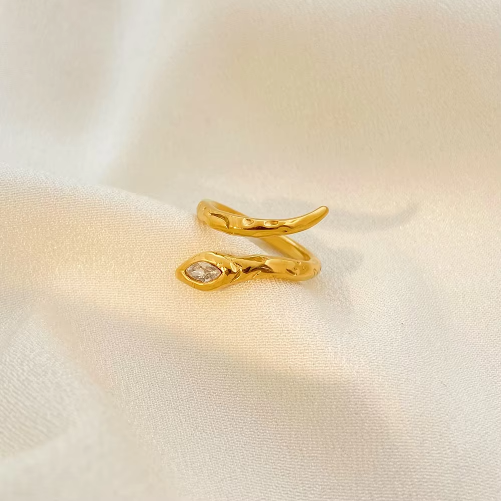 Irregular Snake Shape Open Ring – 18K Gold Plated Stainless Steel Adjustable Ring for Women