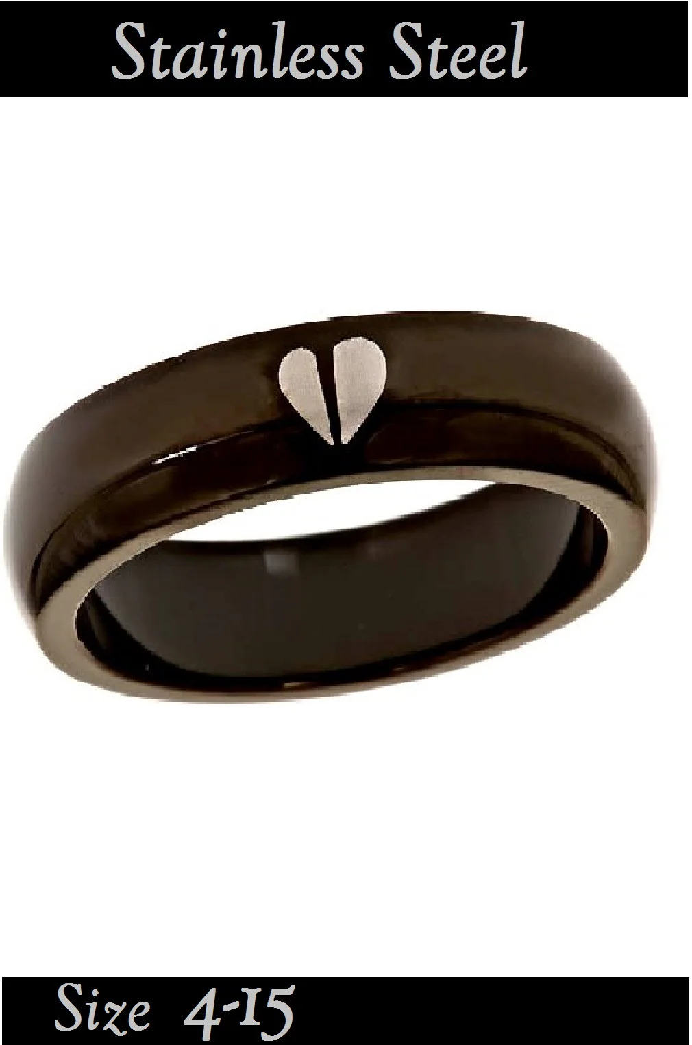 Gothic Broken Heart Stainless Steel Black Ring – Emotional Statement Jewelry