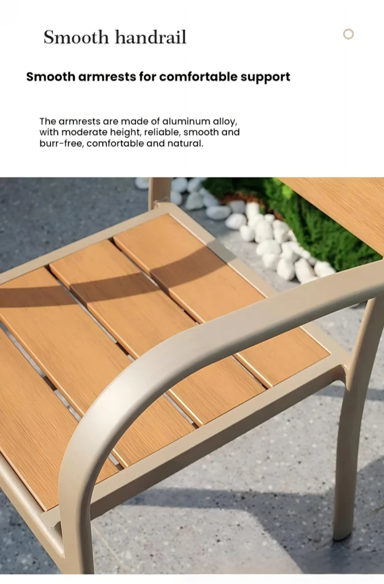 Outdoor Aluminum Frame Garden Chair with Imitation Wood Slats, Stackable Patio Armchair