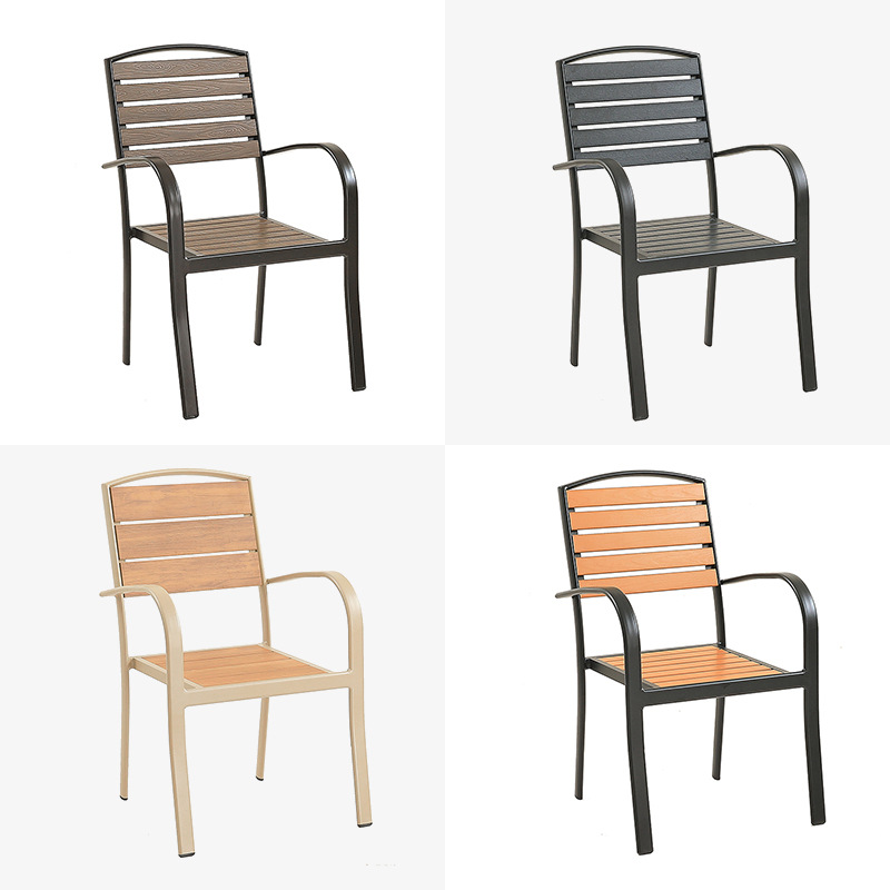 Outdoor Aluminum Frame Garden Chair with Imitation Wood Slats, Stackable Patio Armchair