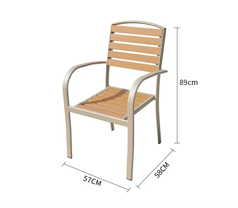 Outdoor Aluminum Frame Garden Chair with Imitation Wood Slats, Stackable Patio Armchair