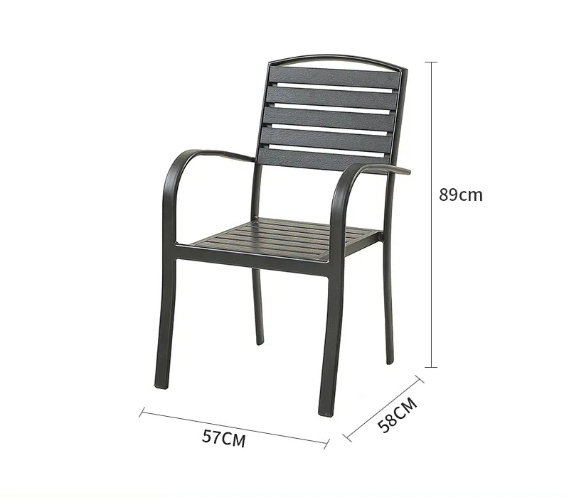 Outdoor Aluminum Frame Garden Chair with Imitation Wood Slats, Stackable Patio Armchair