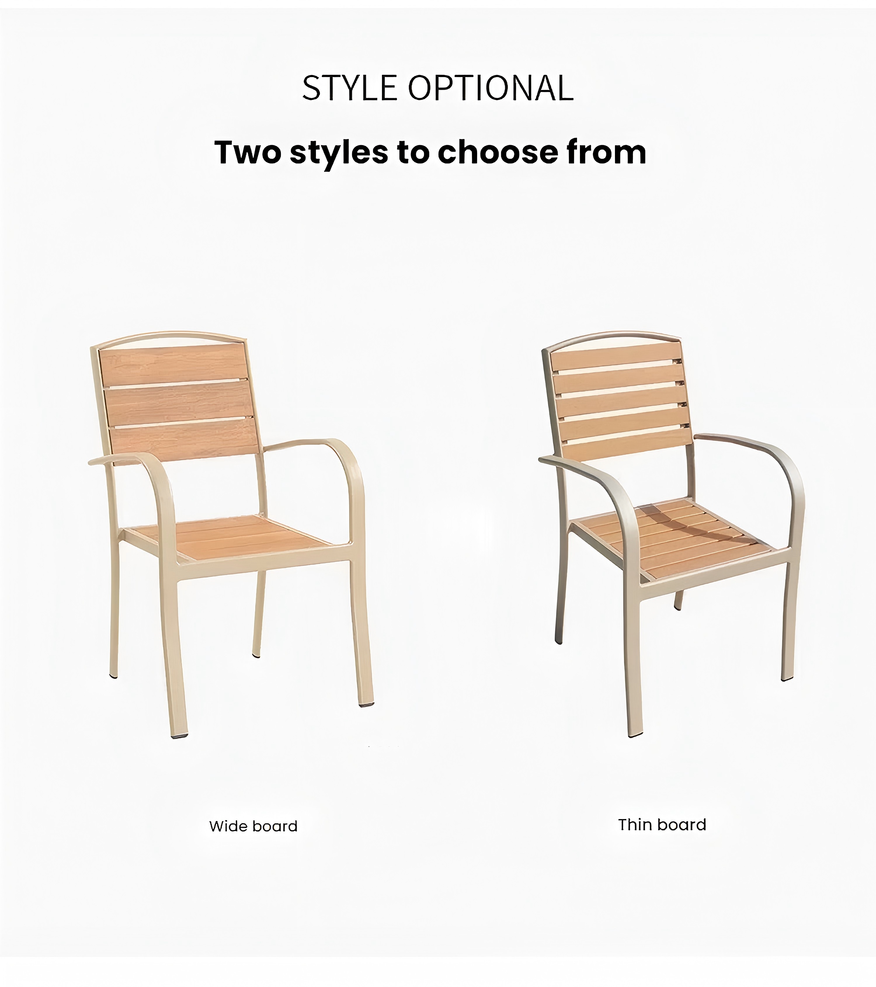 Outdoor Aluminum Frame Garden Chair with Imitation Wood Slats, Stackable Patio Armchair