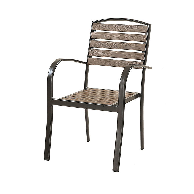 Outdoor Aluminum Frame Garden Chair with Imitation Wood Slats, Stackable Patio Armchair
