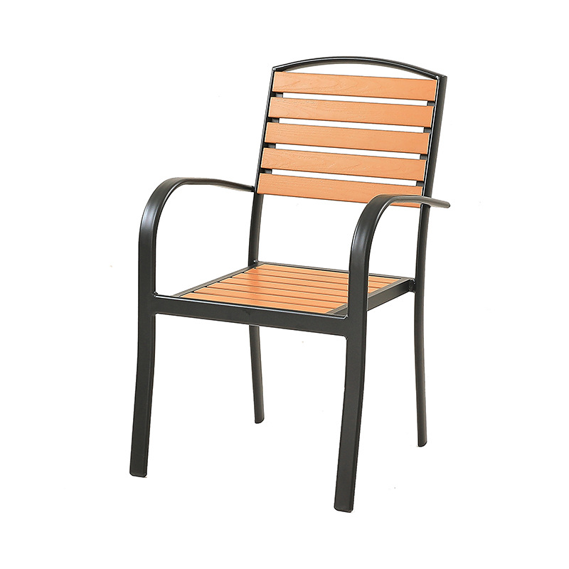 Outdoor Aluminum Frame Garden Chair with Imitation Wood Slats, Stackable Patio Armchair